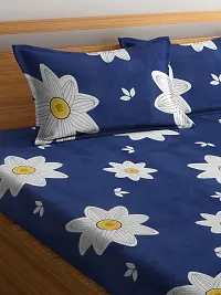 Blue Floral TC Cotton Blend King Size Bedsheet with 2 Pillow Covers-thumb2