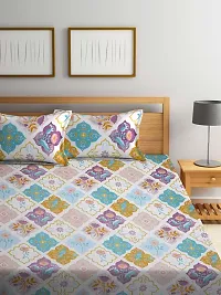 Multi Floral TC Cotton Blend King Size Bedsheet with 2 Pillow Covers-thumb1