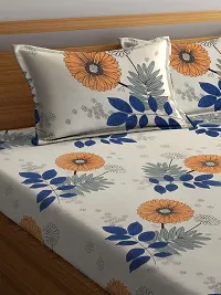 Cream Floral TC Cotton Blend King Size Bedsheet with 2 Pillow Covers-thumb2