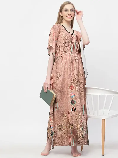 Elegant Abstract Print Kaftan Nighty For Women