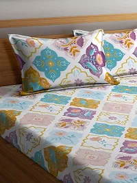 Multi Floral TC Cotton Blend King Size Bedsheet with 2 Pillow Covers-thumb2