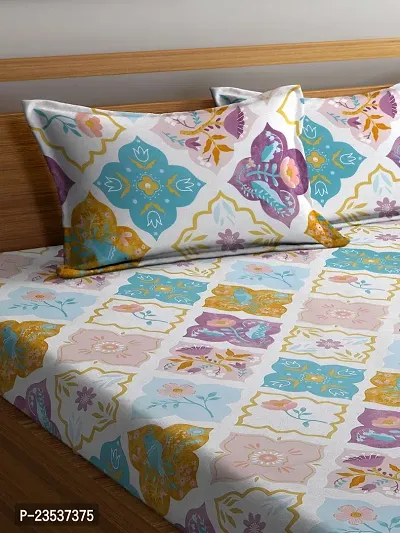 Multi Floral TC Cotton Blend King Size Bedsheet with 2 Pillow Covers-thumb3