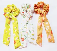 IBDA 06 PIECES SAME COLORS AS PIC, Printed Ribbon Scarf Scrunchies Stylish, Anti-Hair Breakage, Stylish Scrunchy for Girls, Women,Hair Ties, Best Gift for Sister, Friend, Mom (Floral)-thumb1