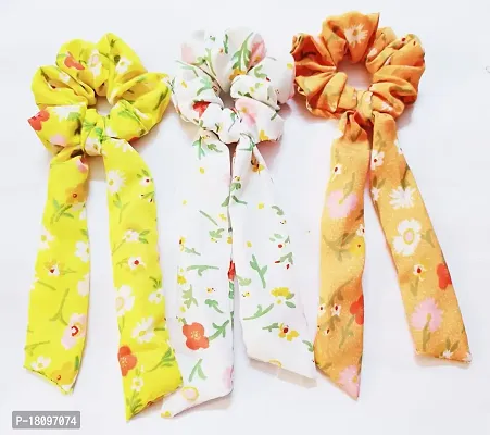 IBDA 06 PIECES SAME COLORS AS PIC, Printed Ribbon Scarf Scrunchies Stylish, Anti-Hair Breakage, Stylish Scrunchy for Girls, Women,Hair Ties, Best Gift for Sister, Friend, Mom (Floral)-thumb2