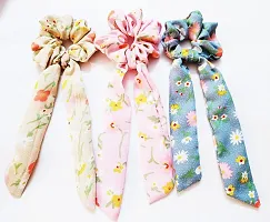 IBDA 06 PIECES SAME COLORS AS PIC, Printed Ribbon Scarf Scrunchies Stylish, Anti-Hair Breakage, Stylish Scrunchy for Girls, Women,Hair Ties, Best Gift for Sister, Friend, Mom (Floral)-thumb3