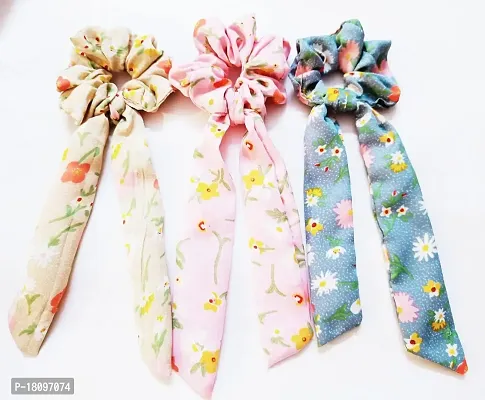 IBDA 06 PIECES SAME COLORS AS PIC, Printed Ribbon Scarf Scrunchies Stylish, Anti-Hair Breakage, Stylish Scrunchy for Girls, Women,Hair Ties, Best Gift for Sister, Friend, Mom (Floral)-thumb4