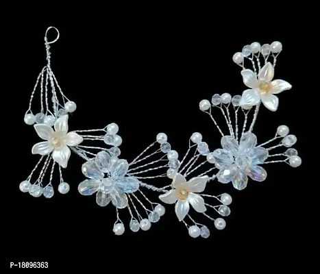 IBDA Tiara for Bridal Fancy Hair Clip 353Hair Accessories, Handmade Crystal Pearl Wedding Evening Party Headpiece Women And Girls - Silver-thumb2