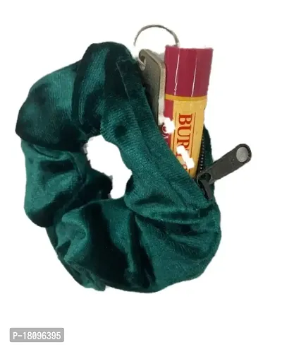 IBDA Secret Silk Zipper Scrunchie, Hidden Pocket Secret Stash Hair Ties, Coin Purse Handmade, Adjustable Size Hair Accessories(Pack of 01)