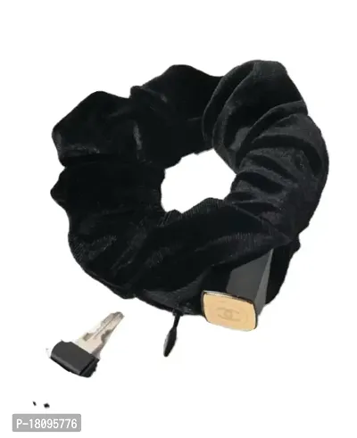 IBDA Secret Silk Zipper Scrunchie, Hidden Pocket Secret Stash Hair Ties, Coin Purse Handmade, Adjustable Size Hair Accessories(Pack of 01) (Black)