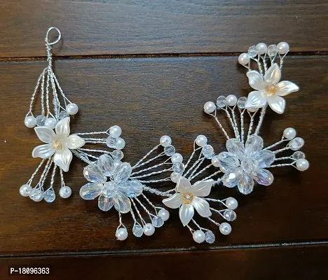 IBDA Tiara for Bridal Fancy Hair Clip 353Hair Accessories, Handmade Crystal Pearl Wedding Evening Party Headpiece Women And Girls - Silver-thumb4