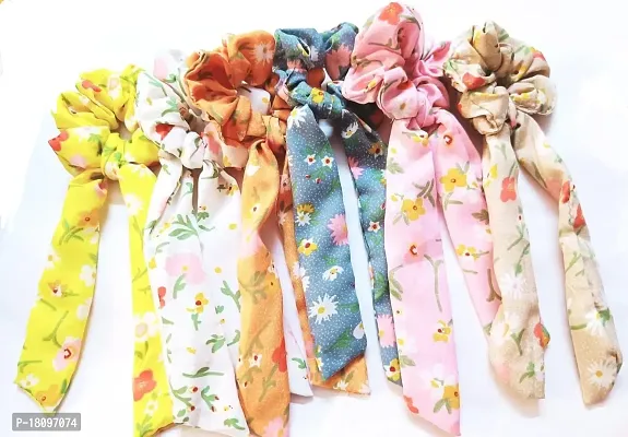 IBDA 06 PIECES SAME COLORS AS PIC, Printed Ribbon Scarf Scrunchies Stylish, Anti-Hair Breakage, Stylish Scrunchy for Girls, Women,Hair Ties, Best Gift for Sister, Friend, Mom (Floral)-thumb0