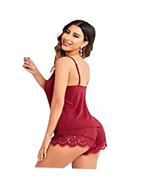 Looking Hot Sexy Babydoll Night Dress|Women Honeymoon Night Lingerie Set| Girls Top  Pajama Set Free Size(28 to 36) Inch Maroon-thumb2