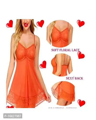 Galsmaky Women Hot Sexy Babydoll Dress Night Dress| Honeymoon Night Dress| Lingerie Set|First Wedding Night Wear Dress Free Size(28 to 36) Orange-thumb2