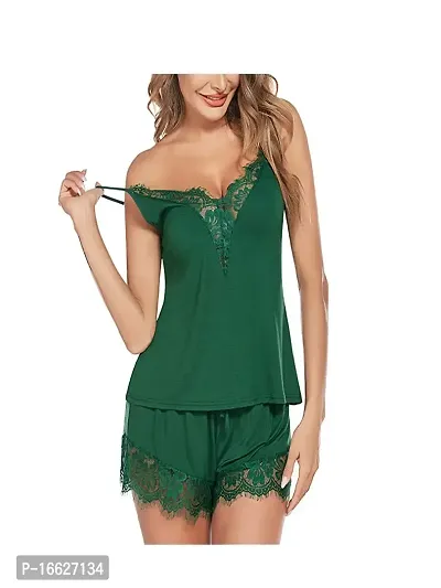 R K Women Top  Shorts Pajama Set | Sexy Night Dress Above Knee Set for Honeymoon Free Size(28 to 36) Inch (374-Green)-thumb0