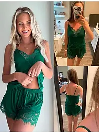 R K Women Top  Shorts Pajama Set | Sexy Night Dress Above Knee Set for Honeymoon Free Size(28 to 36) Inch (374-Green)-thumb1