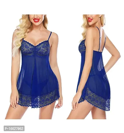 R K Women Women Baby doll Night Dress | Sexy Night Dress Above Knee Set for Honeymoon Free Size(28 to 36) Inch (301-Blue)