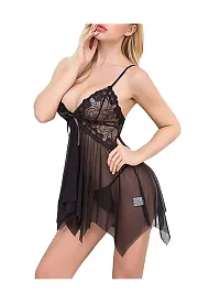 Galsmaky Women's Hot Babydoll Nighty, Lingerie Set for Honeymoon|Sexy Nightwear Super Soft Net Babydoll Dress Sleepwear Honeymoon Dress (Free Size) Black-thumb1