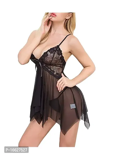 Galsmaky Women's Hot Babydoll Nighty, Lingerie Set for Honeymoon|Sexy Nightwear Super Soft Net Babydoll Dress Sleepwear Honeymoon Dress (Free Size) Black-thumb2