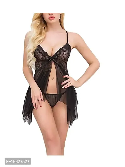 Galsmaky Women's Hot Babydoll Nighty, Lingerie Set for Honeymoon|Sexy Nightwear Super Soft Net Babydoll Dress Sleepwear Honeymoon Dress (Free Size) Black-thumb0