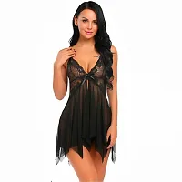 Galsmaky Women's Hot Babydoll Nighty, Lingerie Set for Honeymoon|Sexy Nightwear Super Soft Net Babydoll Dress Sleepwear Honeymoon Dress (Free Size) Black-thumb3