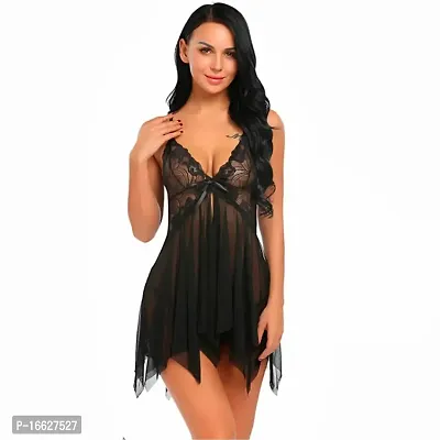 Galsmaky Women's Hot Babydoll Nighty, Lingerie Set for Honeymoon|Sexy Nightwear Super Soft Net Babydoll Dress Sleepwear Honeymoon Dress (Free Size) Black-thumb4