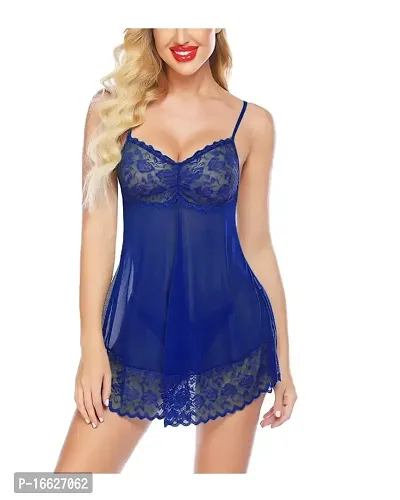 R K Women Women Baby doll Night Dress | Sexy Night Dress Above Knee Set for Honeymoon Free Size(28 to 36) Inch (301-Blue)-thumb4