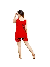 Satin Women  Girls Nightsuits Nightdress|Women Night Dress|Top  Shorts Pajama Red Free Size(28 to 36) Inch-thumb2