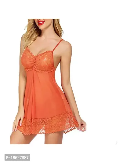 Galsmaky Women Hot Sexy Babydoll Dress Night Dress| Honeymoon Night Dress| Lingerie Set|First Wedding Night Wear Dress Free Size(28 to 36) Orange-thumb0