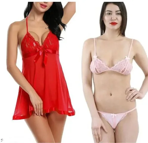 Women Babydoll Nightwear Lingerie with Panty (Combo Set)