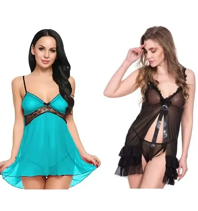 Hot Latest Stylis Sexy Baby Doll Night Dress Nighty Night wear Sleepwear Combo Set