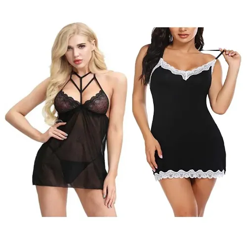 Hot Latest Stylis Sexy Baby Doll Night Dress Nighty Night wear Sleepwear Combo Set