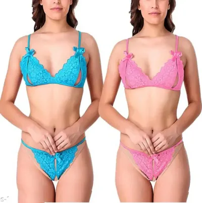 Buy Stylish Fancy Designer Net Bra And Panty Set For Women Pack Of 3 Online  In India At Discounted Prices