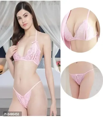 Classic Net Embroidered Bra  Panty Set for Women