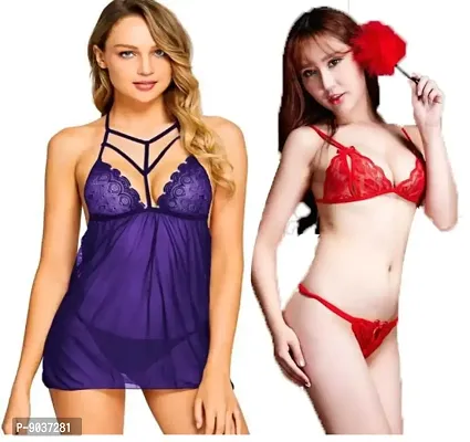 Women Babydoll Nightwear Lingerie with Panty (Combo Set)