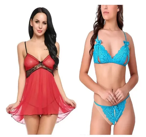 Women Babydoll Nightwear Lingerie with Panty (Combo Set)