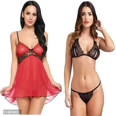 Women Babydoll Nightwear Lingerie with Panty (Combo Set)-thumb0