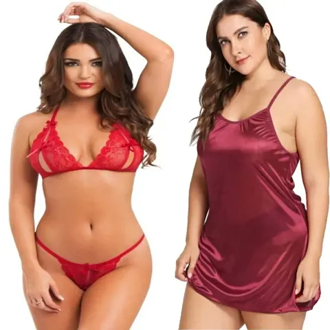 Fashionable Women Sexy Baby Doll Night Wear Combo Set Pack Of 2