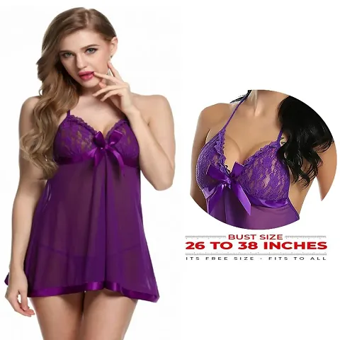 Women Solid Lace Baby Doll Dresses Color With Panty