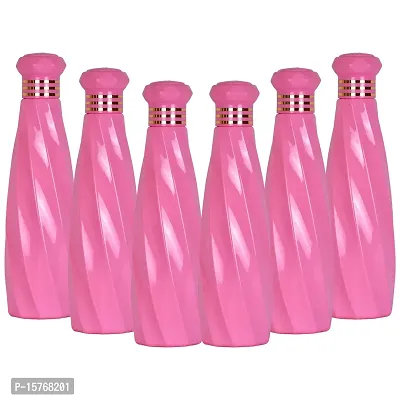 HOMIZE Layer Pattern Colorful Water Bottle for Fridge, for Home, Office, Gym  School Boy 1000 ml Bottle (Pack of 6, Colorful, Pink, Plastic)-thumb0