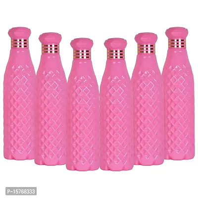 HOMIZE Diamond Pattern Colorful Water Bottle for Fridge, for Home, Office, Gym  School Boy 1000 ml Bottle (Pack of 6, Colorful, Pink, Plastic)-thumb0