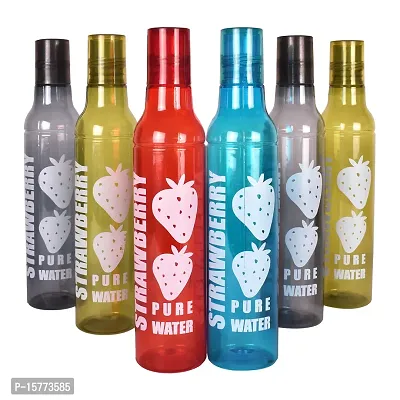 500ML Strawberry Water Bottle for Fridge, for Home, Office, Gym  School Boy 500 ml Bottle (Pack of 6,  Multicolor, Plastic)-thumb0