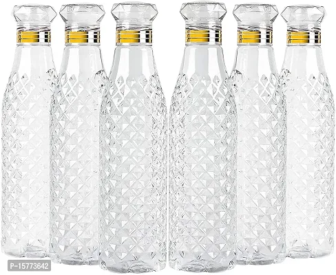 HOMIZE Crystal Clear Daimond Cap  Water Bottle for Fridge, for Home Office Gym School Boy, Unbreakable 1000 ml Bottle (Pack of 6, Clear, Plastic)-thumb0