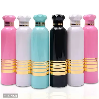 HOMIZE Water Bottle for Fridge, Home, Office Gym School Boy, Unbreakable 1000 ml Bottle (Pack of 6, Pink, Multi color, Plastic) (Crystal Multicolor Golden lining Bottle)-thumb0