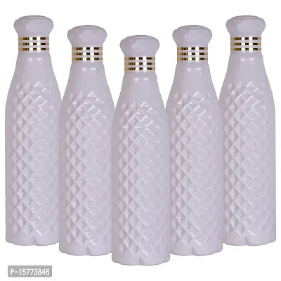 HOMIZE Diamond Pattern Colorful Water Bottle for Fridge, for Home, Office, Gym  School Boy 1000 ml Bottle (Pack of 5, Colorful, White, Plastic)-thumb0