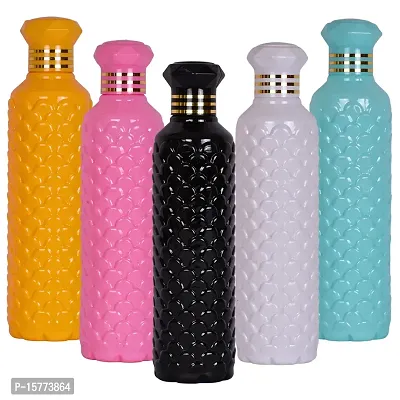 Pineapple Pattern Colorful Water Bottle For Fridge For Home Office Gym School Boy 1000 Ml Bottle Pack Of 5 Colorful White Plastic-thumb0