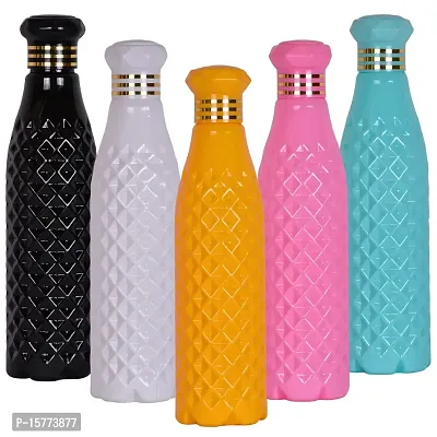 HOMIZE Diamond Pattern Colorful Water Bottle for Fridge, for Home, Office, Gym  School Boy 1000 ml Bottle (Pack of 5, Colorful, White, Plastic)