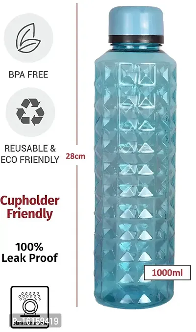 HOMIZE Daimond Water Bottel  for Fridge, for Home, Office, Gym  School Boy 1000 ml Bottle (Pack of 5, Blue  Color ,Plastic)-thumb2