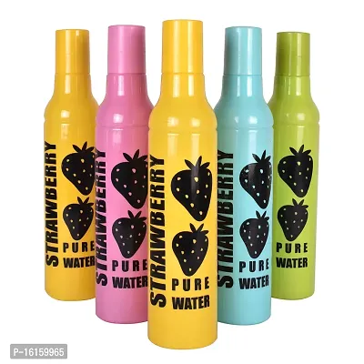 HOMIZE 500ML Strawberry Water Bottle for Fridge, for Home, Office, Gym  School Boy 500ml Bottle (Pack of 5 Multicolor, Plastic)-thumb0
