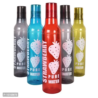 HOMIZE 500ML Transparent Strawberry Water Bottle for Fridge, for Home, Office, Gym  School Boy 500ml Bottle (Pack of 5 Multicolor, Plastic)-thumb0