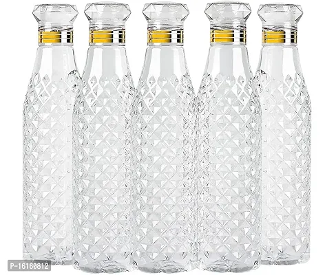 HOMIZE Crystal Clear Daimond Cap  Water Bottle for Fridge, for Home Office Gym School Boy, Unbreakable 1000 ml Bottle (Pack of 5, Clear, Plastic)